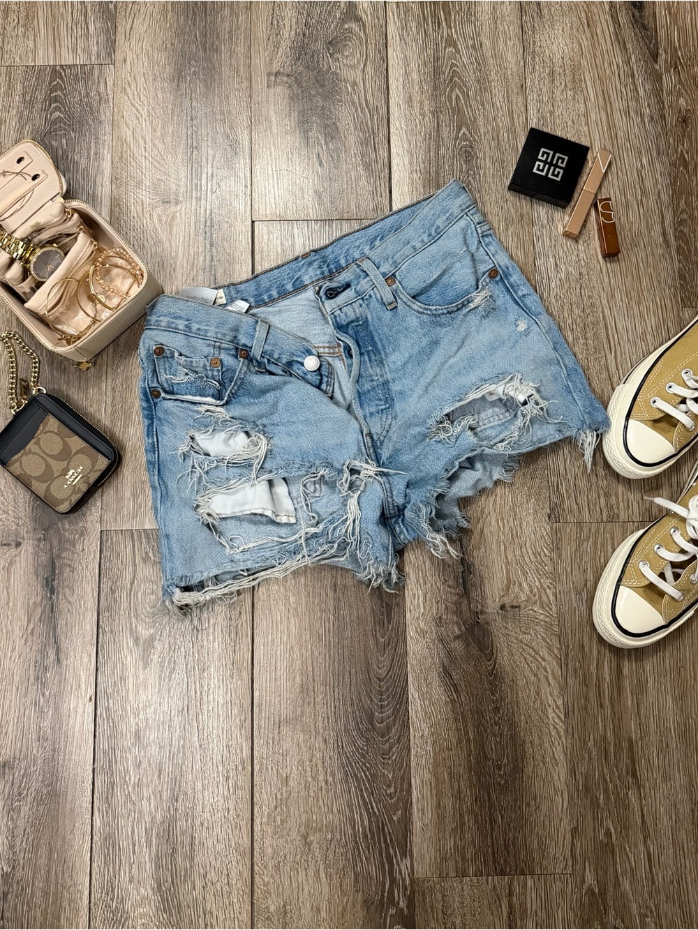 Levi’s Premium 501 Distressed Denim Shorts | W27
